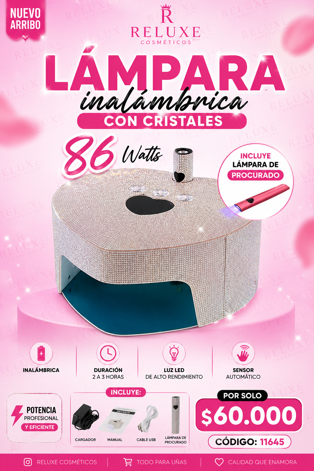 Lámpara Inalámbrica Cristales 86w Tornasol