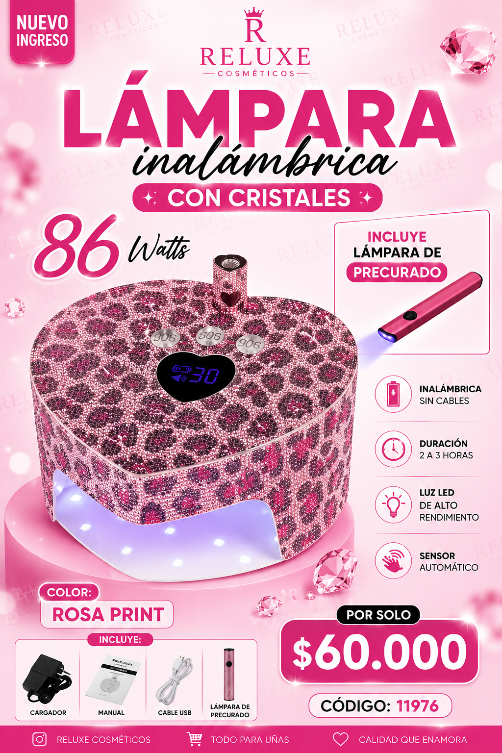Lampara Inalámbrica Con Cristales 86w Print