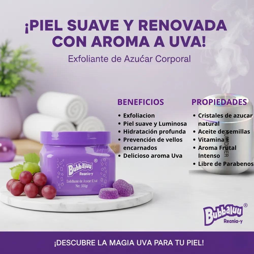 Exfoliante de Azúcar Corporal Bubbaluu Reania-y Uva 500g