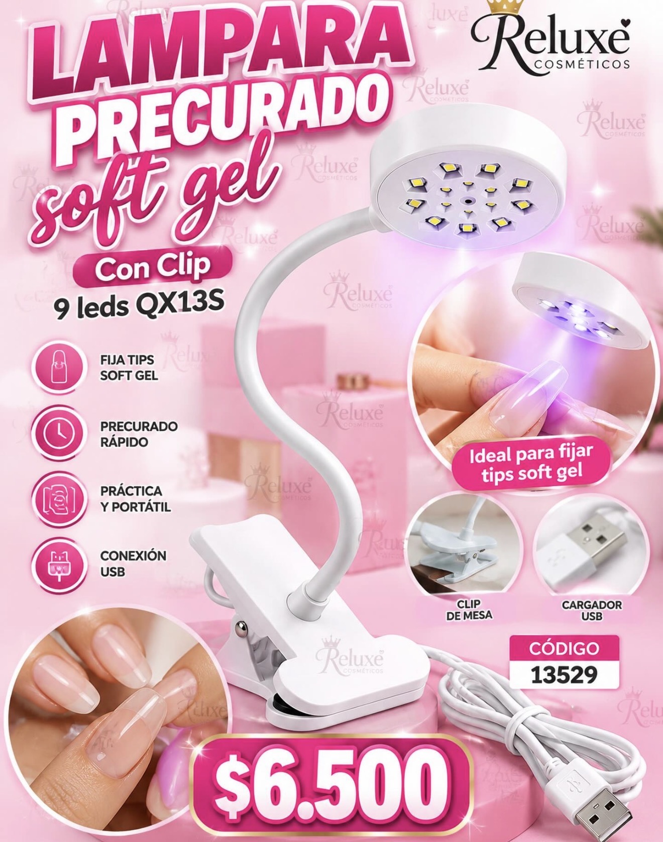 Lampara De Precurado Soft Gel  Con Clip QX13S