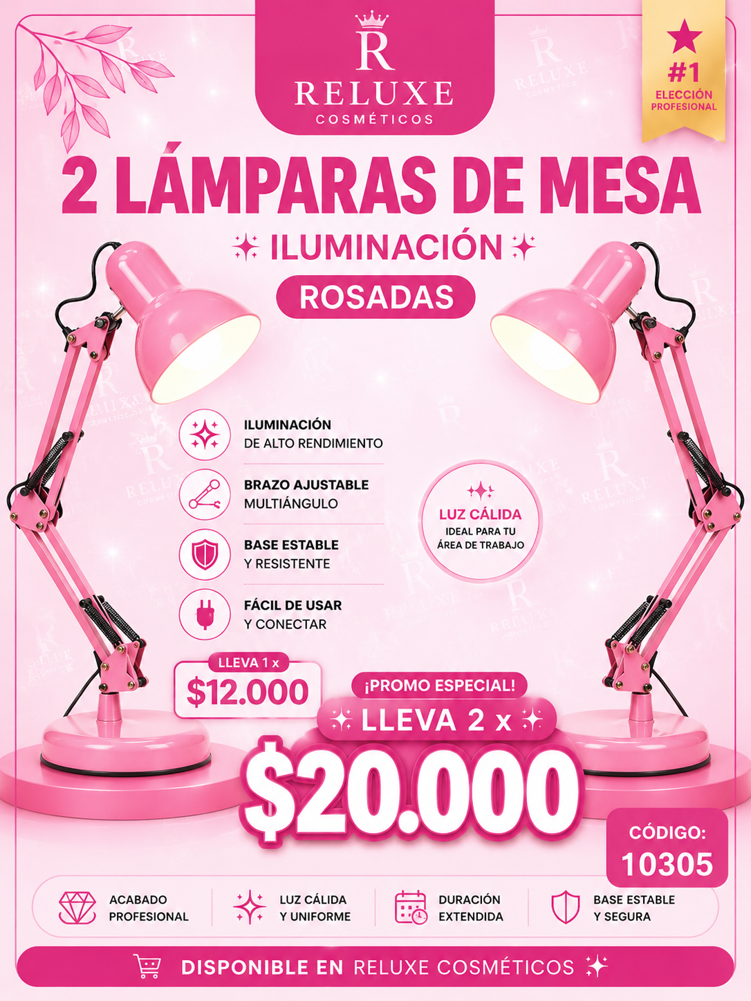 Lámpara Mesa flexible Iluminación Rosada