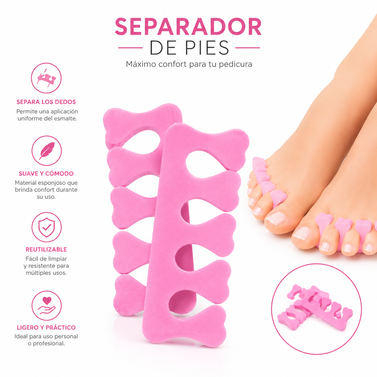 Par de separador Pies Goma Rosado