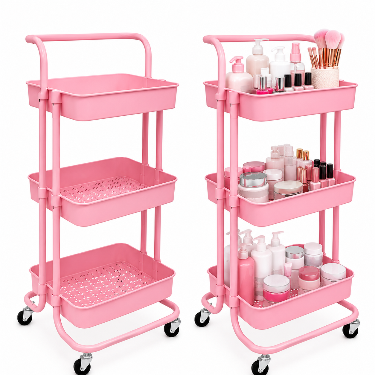Carrito Auxiliar Rosado 3 Niveles