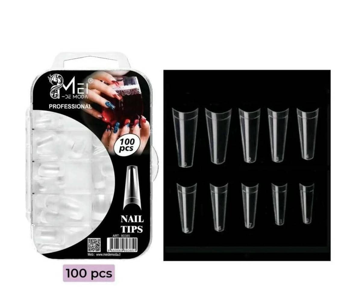 TIPS EXTENSION COFFIN TRANSPARENTE PESTAÑA 100 PCS