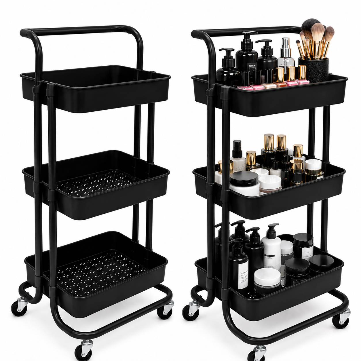 CARRITO AUXILIAR RUEDAS 3 NIVELES NEGRO