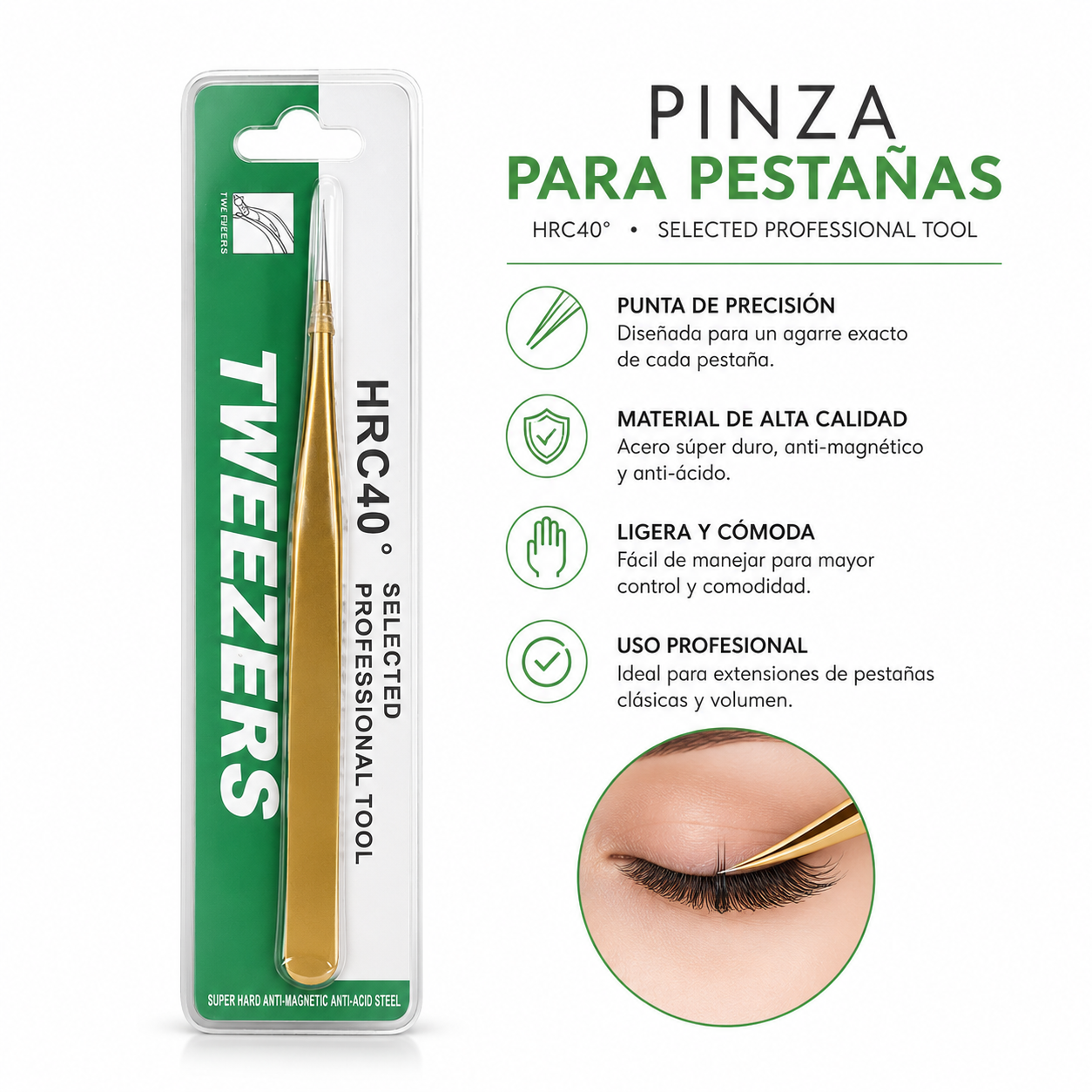 Pinza Recta Dorada Pestañas
