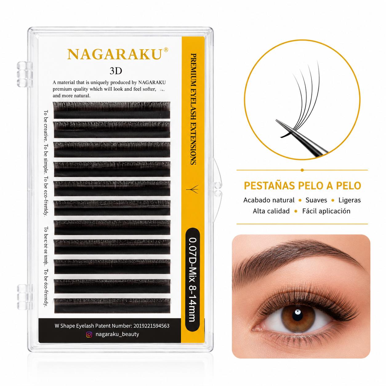 Ext. Pestañas Fibra Tec 3D W Nagaraku 0.07D mix 8-14mm