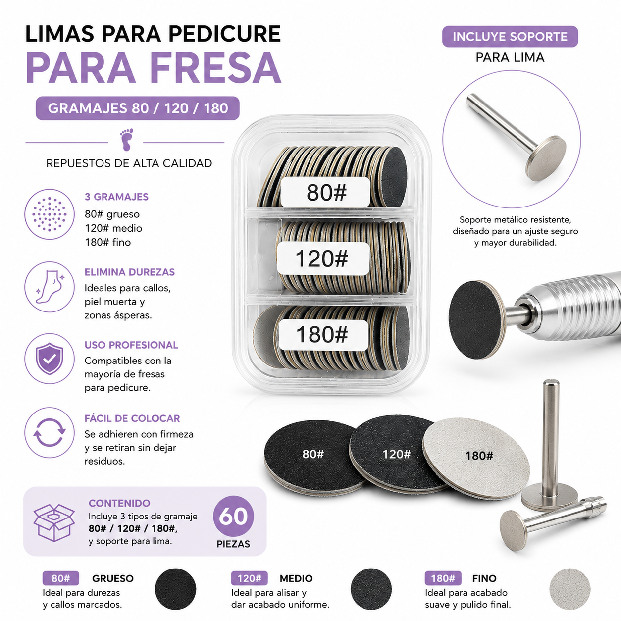 Fresa Circular Talón 25MM + 60 Repuestos 80/120/180