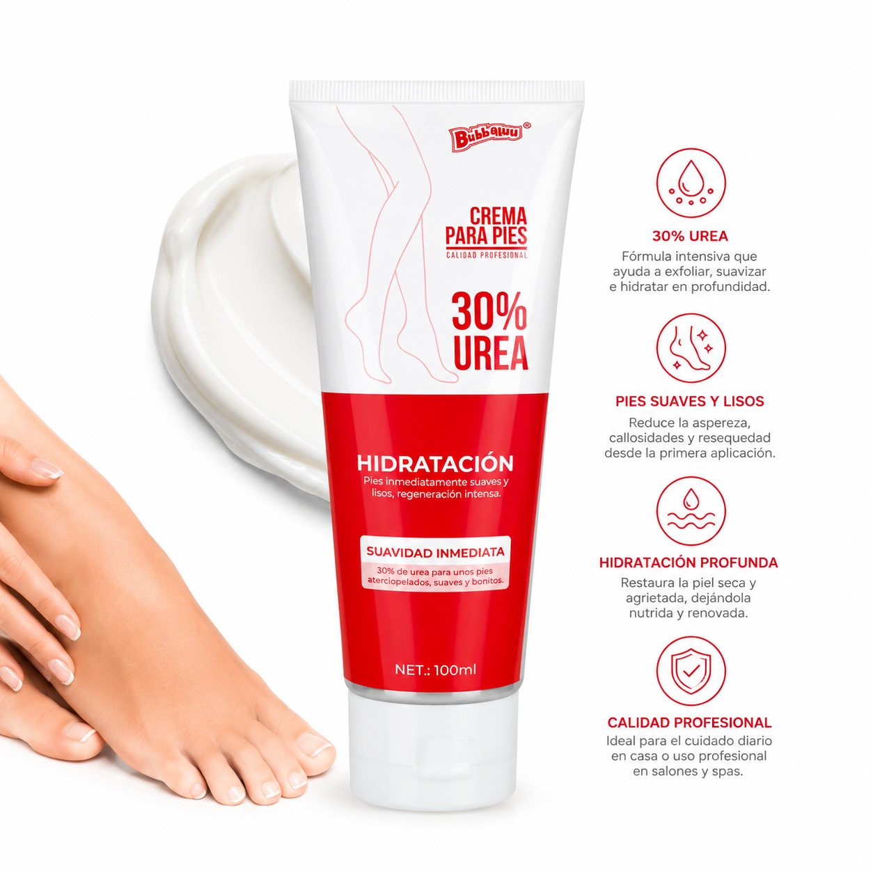 Crema para pies Urea 30% Bubbaluu 100ML