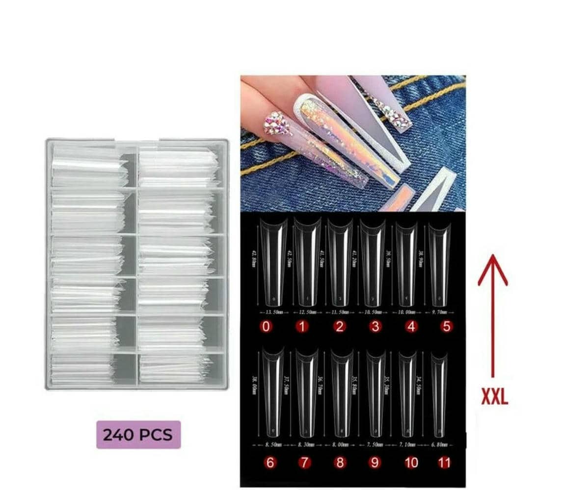 TIPS EXTENSION COFFIN XXL TRANSPARENTE PESTAÑA 240 PCS