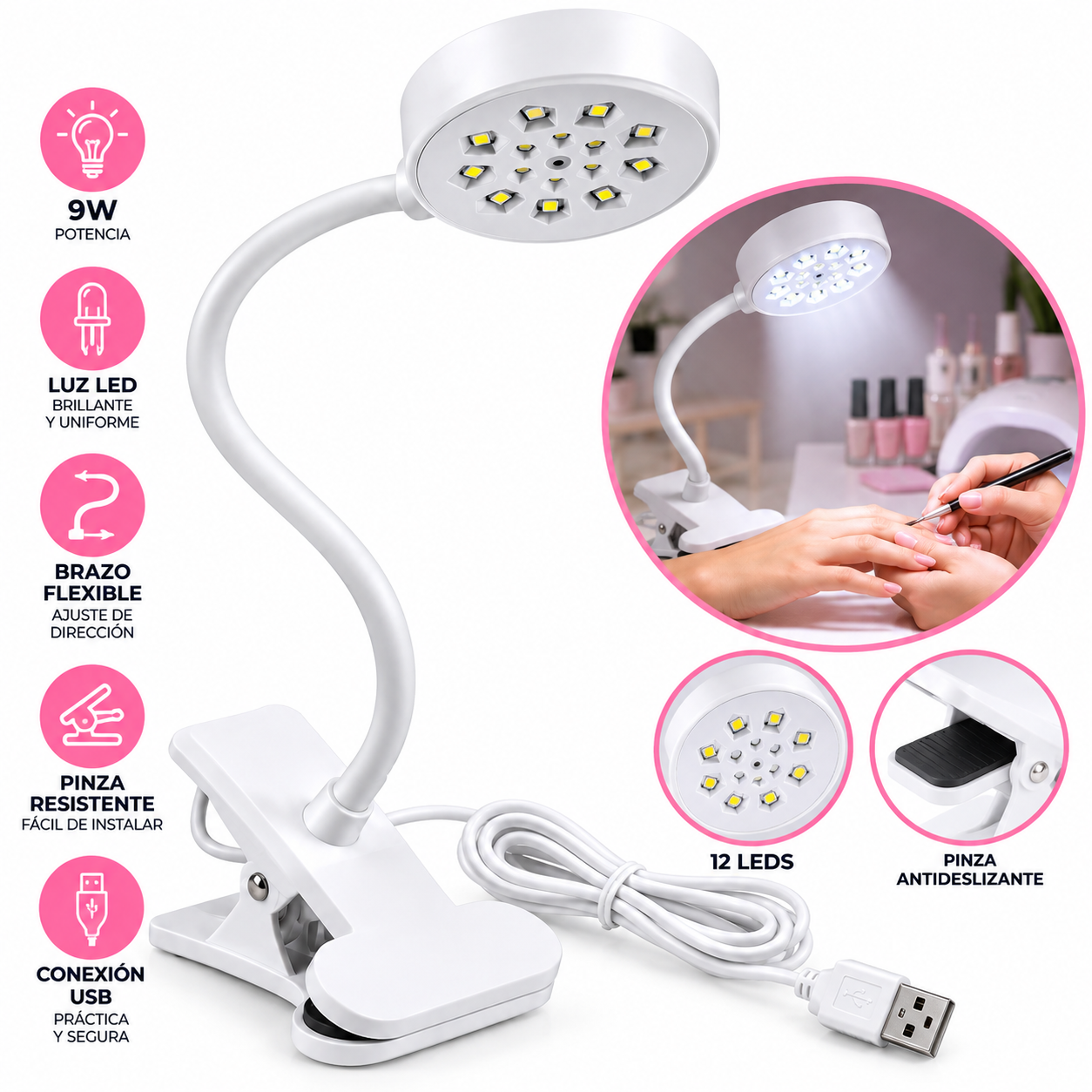 Lampara De Precurado Soft Gel  Con Clip QX13S